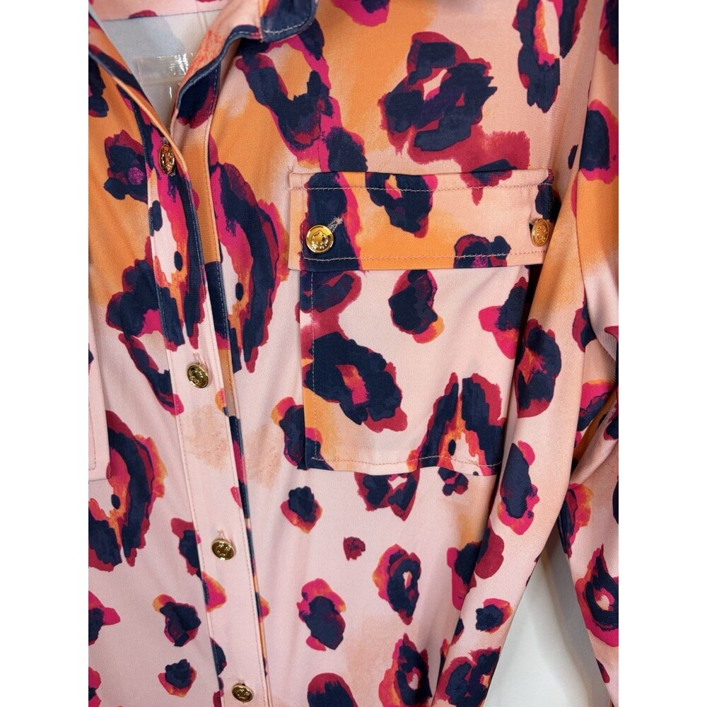 C WONDER by Christian Siriano Leopard Print Maxi Shirt Dress Melon Cloud Medium - Picture 7 of 14